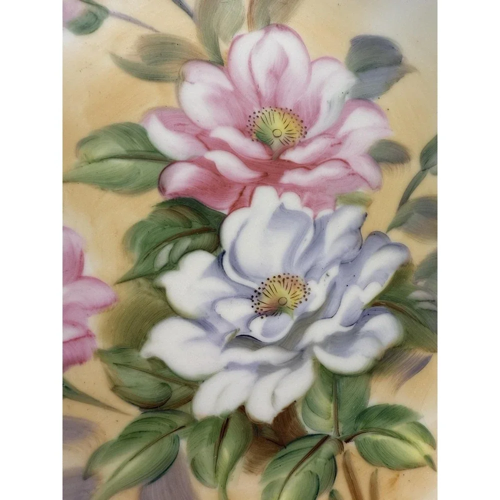 Lefton Hand Painted Floral Plate Pink Blue Flowers Vintage Porcelain‎ Japan